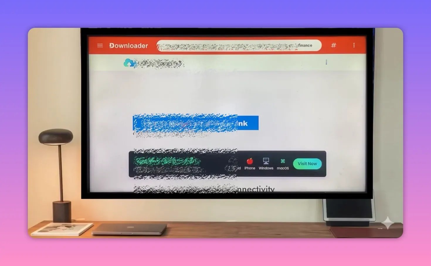 Bildschirm der Downloader-App mit sichtbarem Handlungsaufforderungsbereich während des laufenden Downloads