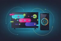 Illustration of installing a professional streaming app on a smart TV and smartphone with fast setup and streaming-quality visuals, no text.