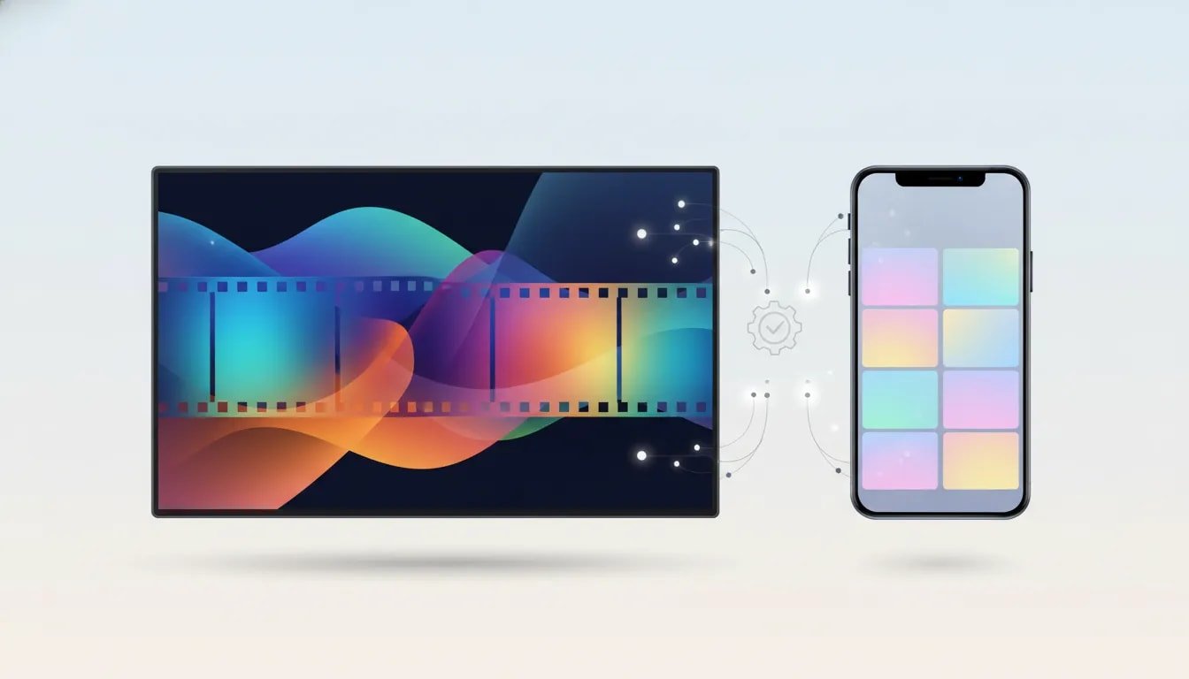 Illustration of a smart TV and smartphone showing smooth high-quality multi-content video playback with a visual streaming connection