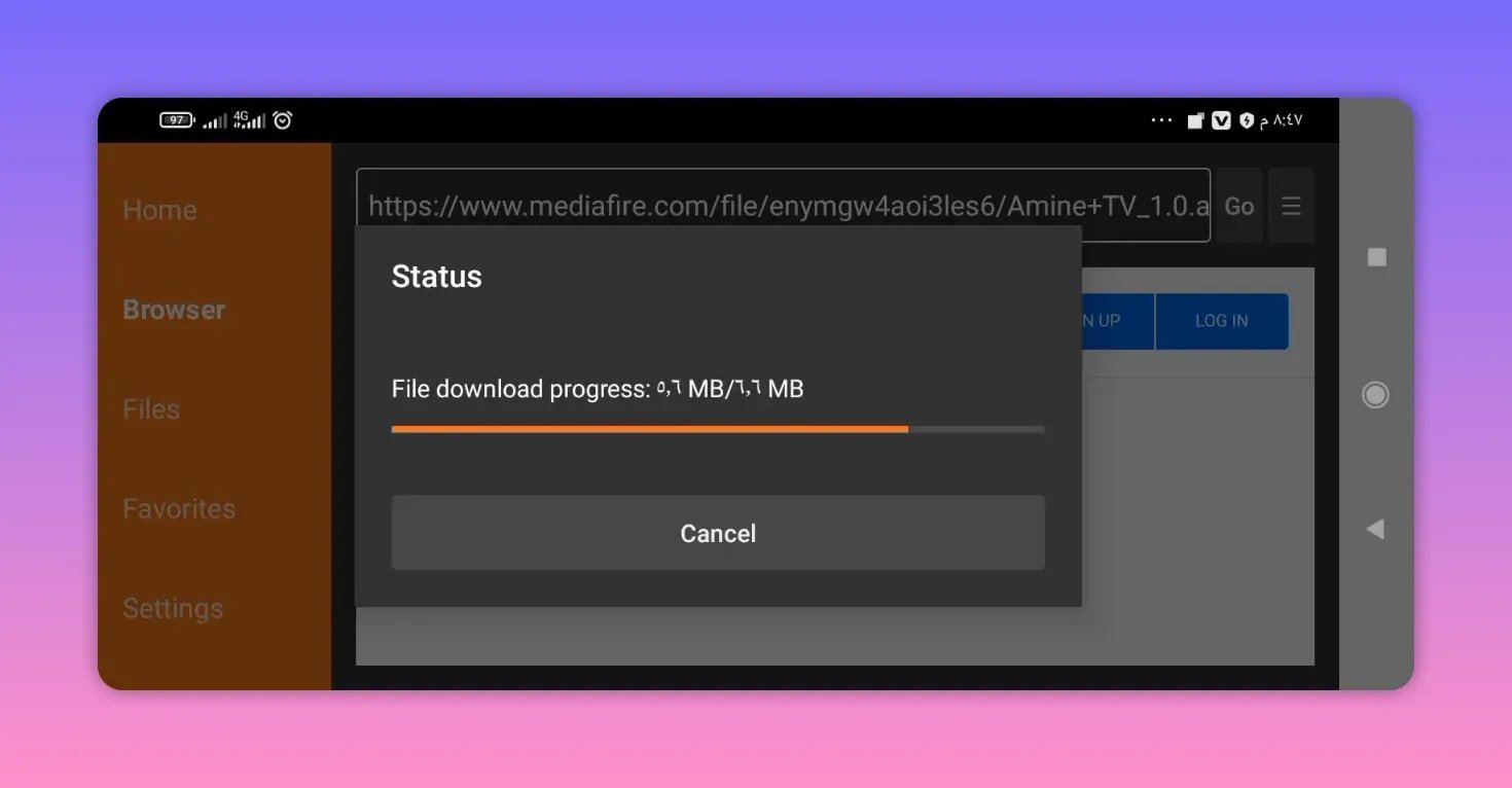 MediaFire-Datei-Download-Fortschritt im Schritt „APK herunterladen“.