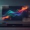 Abstract illustration of smooth live TV streaming on a smart Android TV with glowing streaming icons and a modern living room scene, with no text or logos.