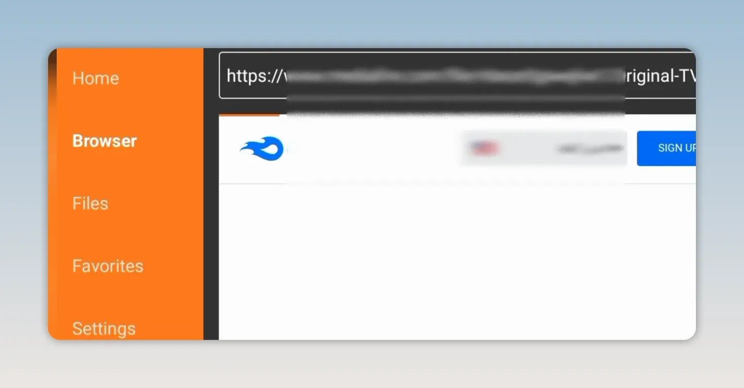 Downloader screen on Android TV showing page layout for app download