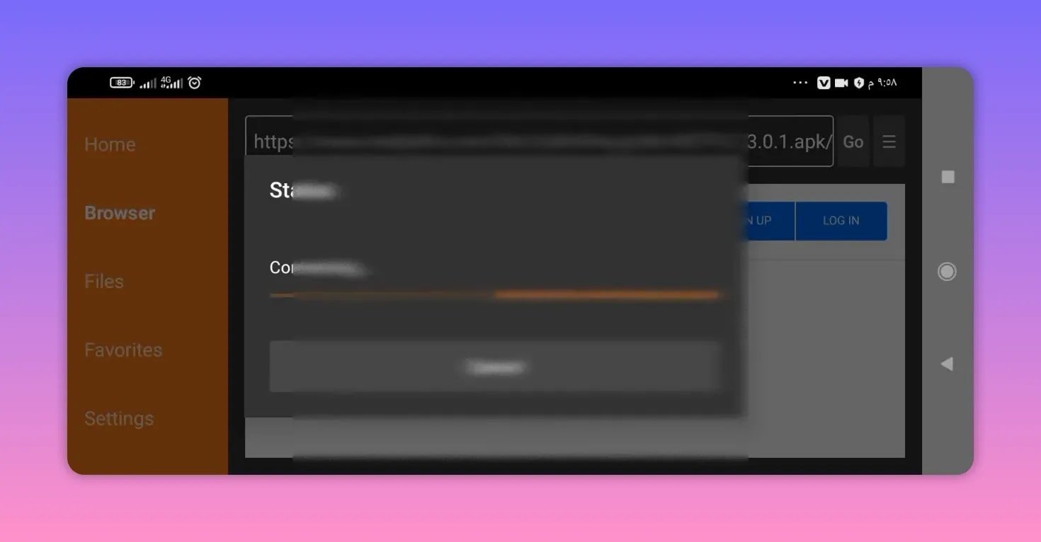 Downloader download page showing the app file progress for installing the streaming app on Android TV