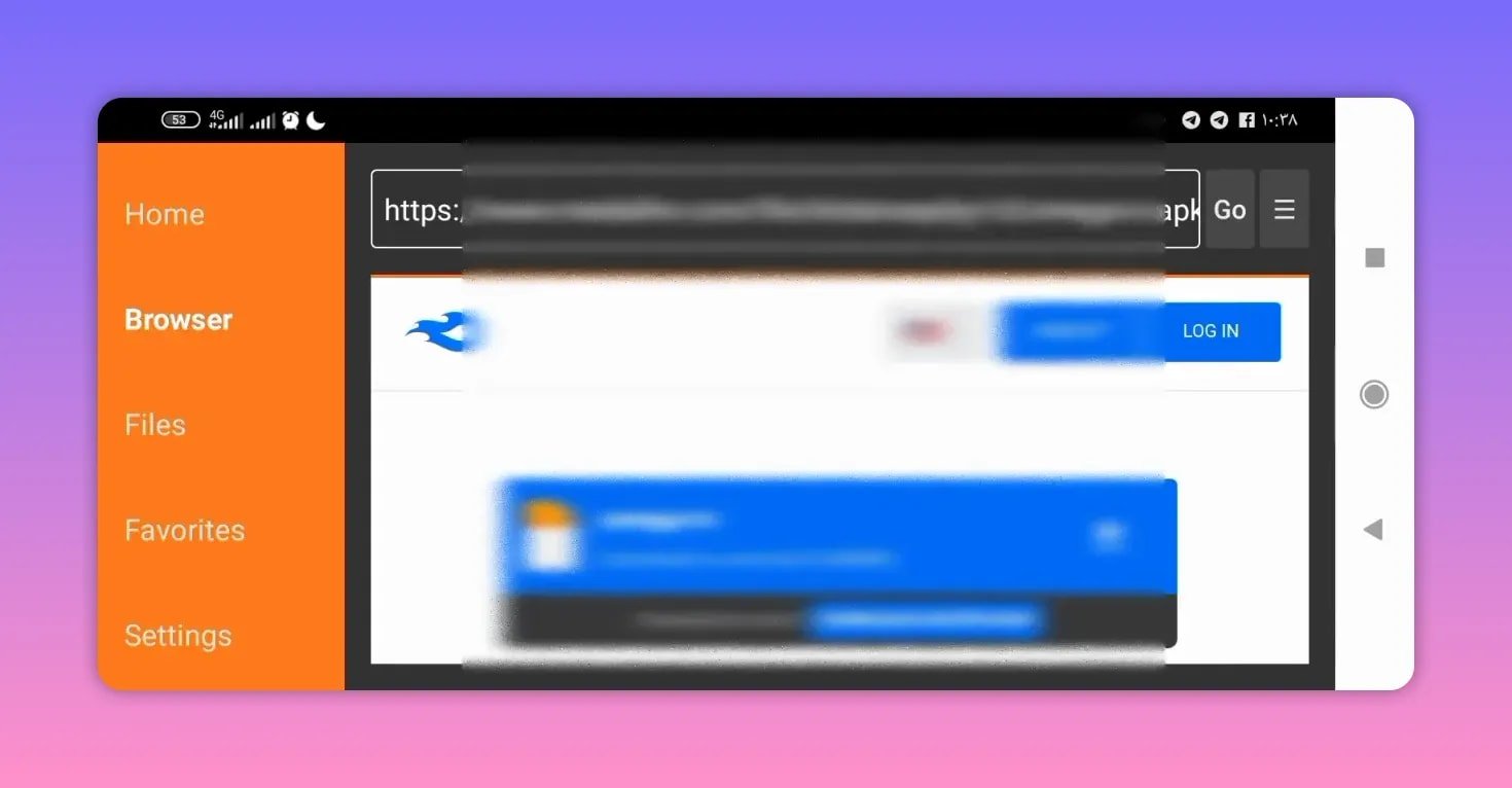 O aplicativo Downloader exibe a página de download do arquivo Omega TV APK.