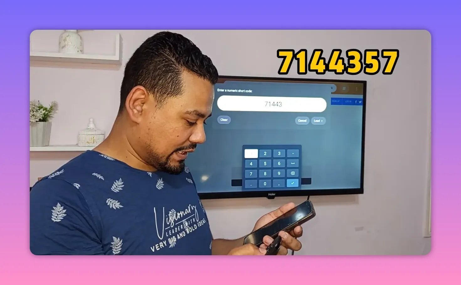 Downloader app with first code 714357 entered on Android TV