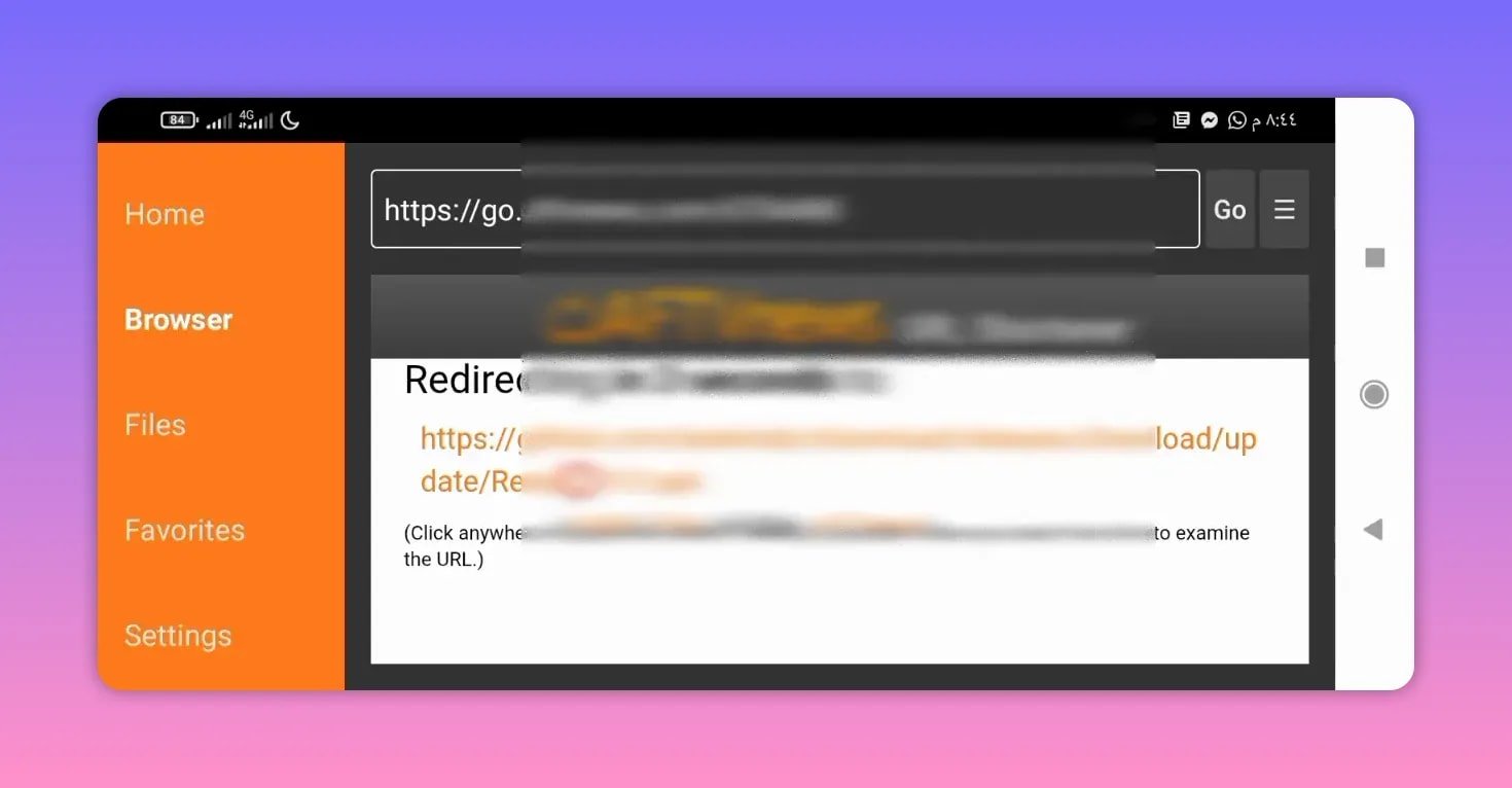 Pantalla de redirección del descargador que muestra una página de descarga/carga de GitHub.