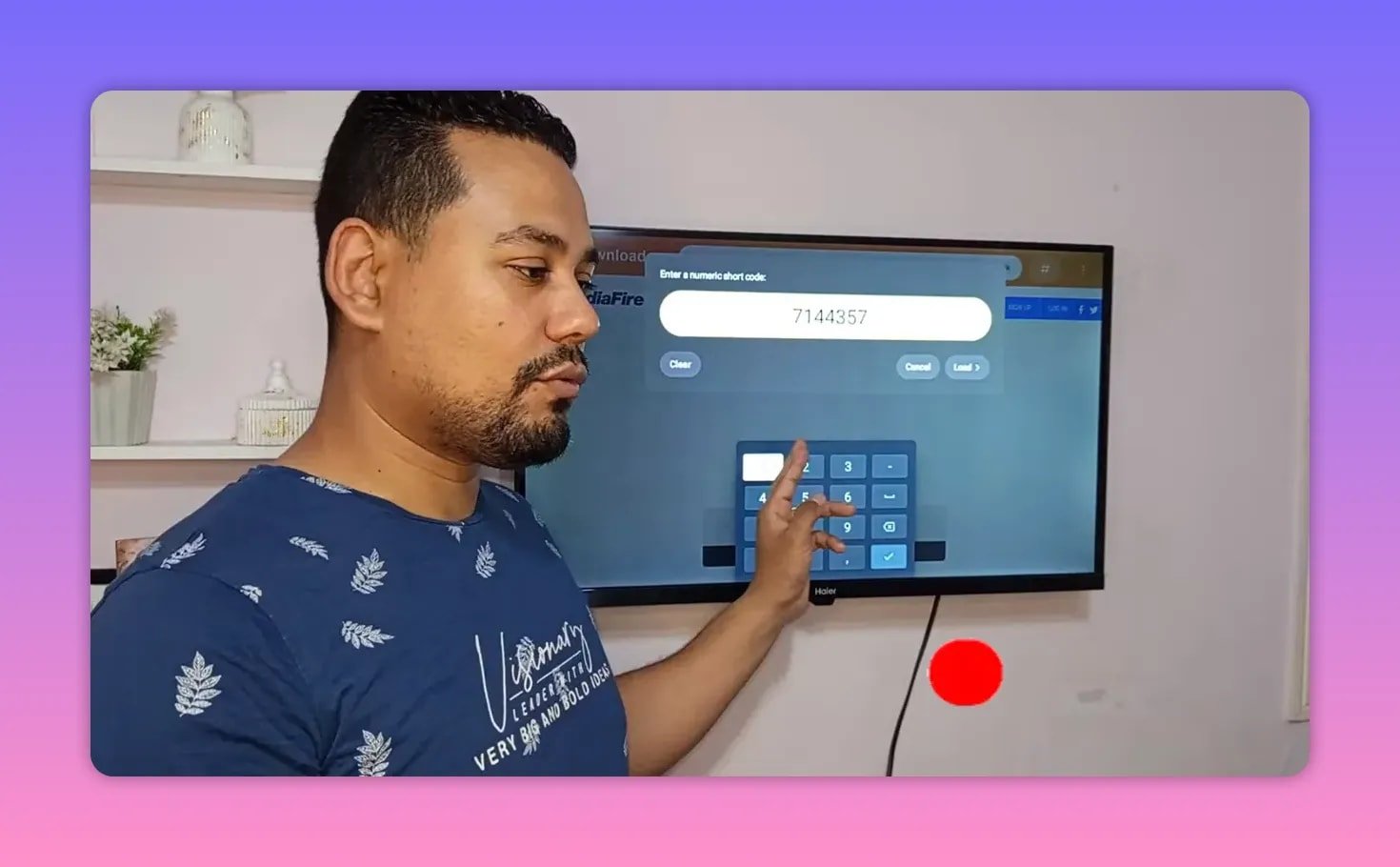 Android TV Downloader showing code entry keypad while preparing to choose Skip during the first app launch