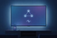 Modern smart TV with abstract streaming interface and multiple server connection icons, suggesting easy setup and smooth streaming for Android TV