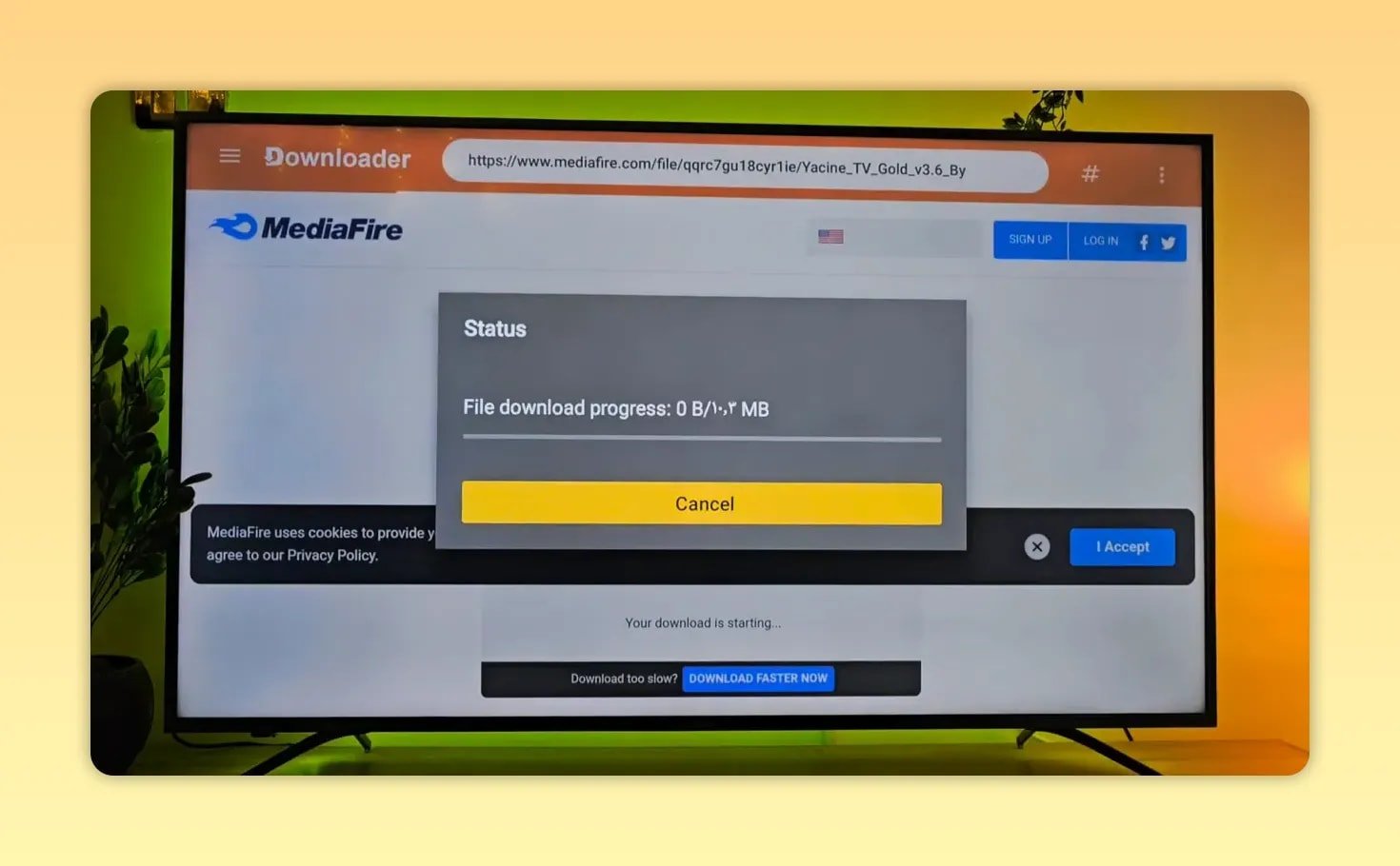 Downloader progress window showing file download progress over a MediaFire page